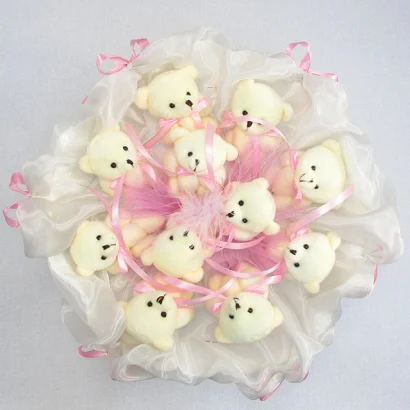 Букет з м'яких іграшок 11 ведмедиків 5286IT біло-рожевий
