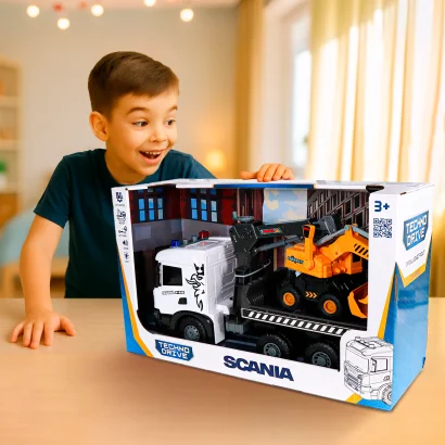 Ігровий набір серії "Super Big Truck" &ndash; АВТОКРАН SCANIA З ЕКСКАВАТОРОМ (світло, звук)