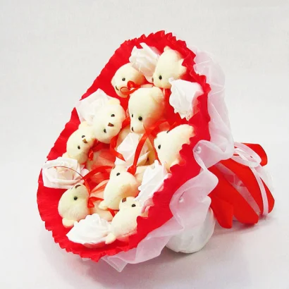 Букет з м'яких іграшок 9 ведмедиків 5338IT червоний