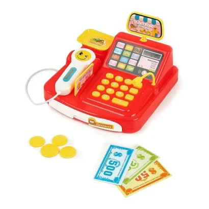 Іграшковий касовий апарат 777-21, на батарейках, сканер, гроші, світло, звук (Червоний)