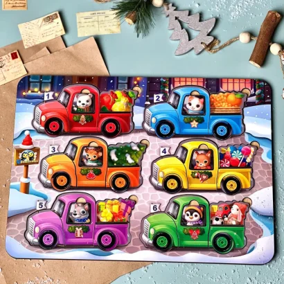 Дерев'яна гра з картками "Тварини на машинках" Ubumblebees (ПСФ132) PSF132, 42 деталі і 12 карток 