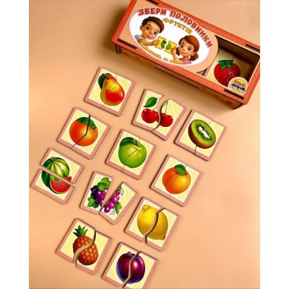 Настільна розвиваюча гра-пазл "Фрукти" Ubumblebees (ПСФ075) PSF075, 12 картинок-половинок