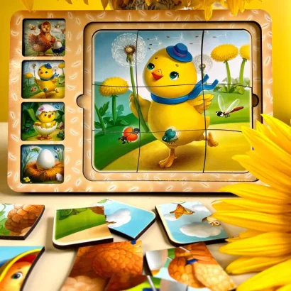 Дерев'яна настільна гра "Етапи розвитку курочки" Ubumblebees (ПСФ018) PSF018 сортер-пазл   