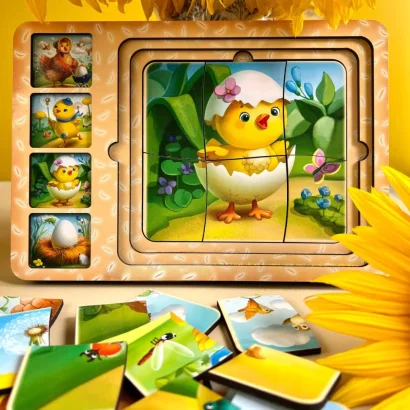 Дерев'яна настільна гра "Етапи розвитку курочки" Ubumblebees (ПСФ018) PSF018 сортер-пазл   