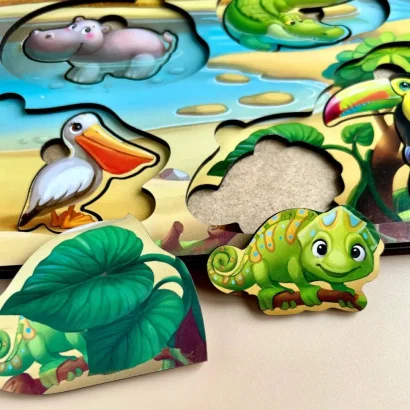 Дерев'яна настільна гра &quot;А де звірі?&quot; Ubumblebees (ПСД175) PSD175 сортер-вкладиш