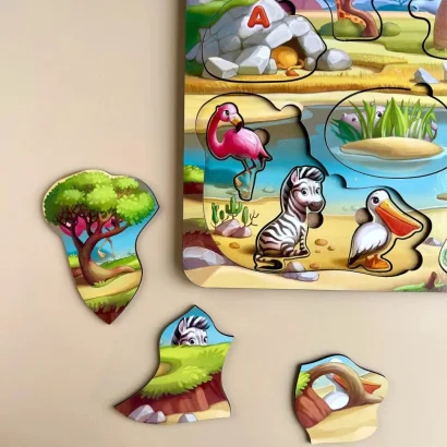 Дерев'яна настільна гра &quot;А де звірі?&quot; Ubumblebees (ПСД175) PSD175 сортер-вкладиш