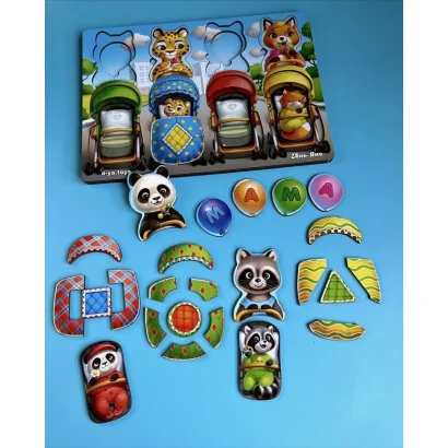 Дерев'яна настільна гра &quot;Звірі у візках&quot; Ubumblebees (ПСД176) PSD176 сортер-вкладиш