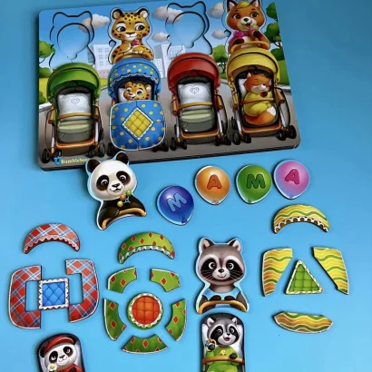 Дерев'яна настільна гра &quot;Звірі у візках&quot; Ubumblebees (ПСД176) PSD176 сортер-вкладиш