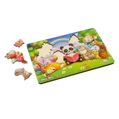 Дерев'яний пазл-вкладиш &quot;Звірі на лісовій галявині&quot; Ubumblebees (ПСД177) PSD177, 9 деталей