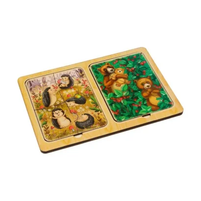 Дерев'яний пазл-вкладиш &quot;Їжачки та ведмеді&quot; Ubumblebees (ПСД186) PSD186 в рамці 