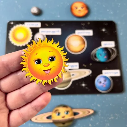 Дерев'яна розвиваюча дошка &quot;Космос&quot; Ubumblebees  (ПСД021) PSD021 планети на липучках