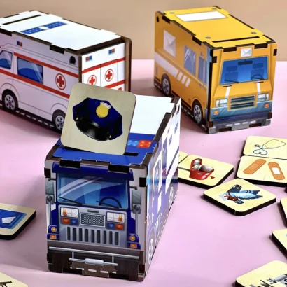 Дерев'яна настільна гра "Службовий транспорт" Ubumblebees (ПСФ027) PSF027 сортер-комодик