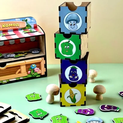 Дерев'яна настільна гра &quot;Овочі -1&quot; Ubumblebees (ПСД007) PSD007 сортер-комодик