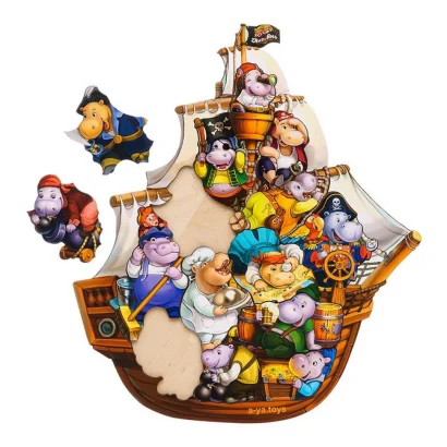 Дерев'яний пазл-вкладиш "Бегемотики-пірати" Ubumblebees (ПСД083) PSD083, 13 бегемотиків