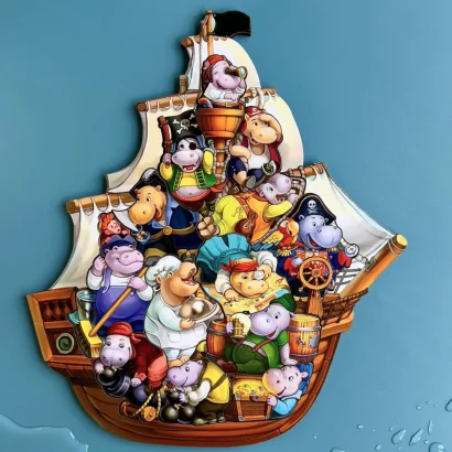 Дерев'яний пазл-вкладиш "Бегемотики-пірати" Ubumblebees (ПСД083) PSD083, 13 бегемотиків