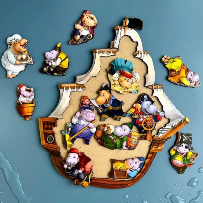 Дерев'яний пазл-вкладиш "Бегемотики-пірати" Ubumblebees (ПСД083) PSD083, 13 бегемотиків