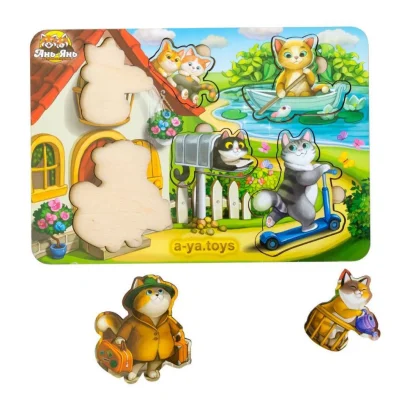 Дерев'яний пазл-вкладиш &quot;Котики - 1&quot; Ubumblebees (ПСД140) PSD140 з будиночком