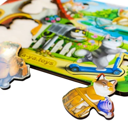 Дерев'яний пазл-вкладиш &quot;Котики - 1&quot; Ubumblebees (ПСД140) PSD140 з будиночком