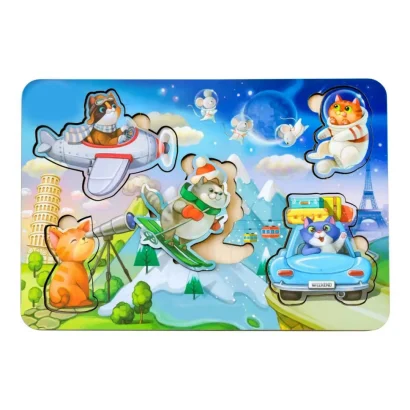 Дерев'яний пазл-вкладиш &quot;Котики - 2&quot; Ubumblebees (ПСД143) PSD143 з космонавтом