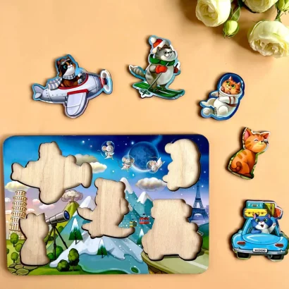 Дерев'яний пазл-вкладиш &quot;Котики - 2&quot; Ubumblebees (ПСД143) PSD143 з космонавтом