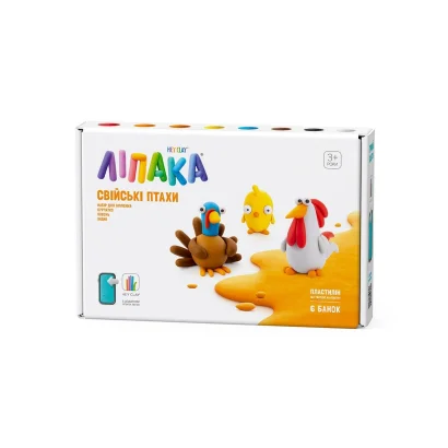 Набір пластиліну, що самостійно твердіє, ЛІПАКА – СВІЙСЬКІ ПТАХИ: КУРЧАТКО, ІНДИК, ПІВЕНЬ