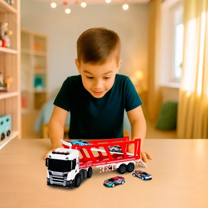 Ігровий набір серії "Large Truck" &ndash; АВТОПЕРЕВІЗНИК SCANIA (автоперевізник, 4 машини, світло, звук)
