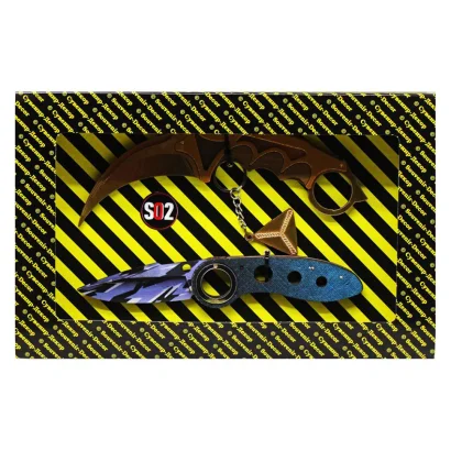 Набір дерев'яних сувенірних ножів SO-2 "КЕРАМБІТ GOLD &amp; ФЛІП ARCTIC" SO2-14-B