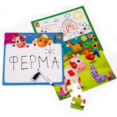 Розвиваючий набір 4 в 1 "Ферма" VT2002-01 пазл, розмальовка. Маркер