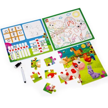 Розвиваючий набір 4 в 1 "Ферма" VT2002-01 пазл, розмальовка. Маркер