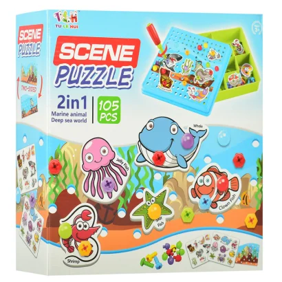 Дитяча розвиваюча мозаїка на шурупах з викруткою TLH-0, 105 деталей  Морські тварини