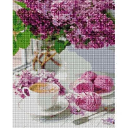 Алмазна мозаїка "Бузок та кава" DBS1106, 40x50 см