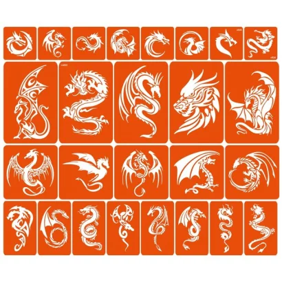 Набір трафаретів для біо-тату "Дракони - великий мікс" dragons-big-mix