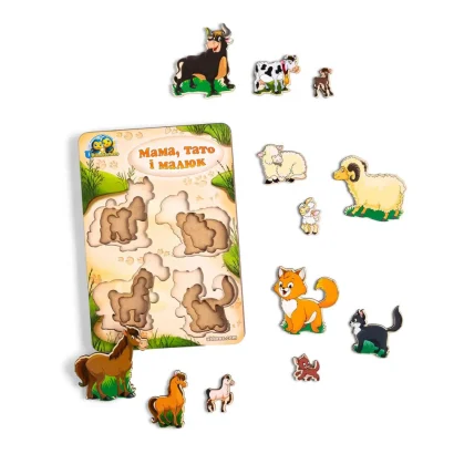 Дерев'яний пазл-вкладиш "Сім'я-домашні тварини" Ubumblebees (ПСД077) PSD077 більше-менше