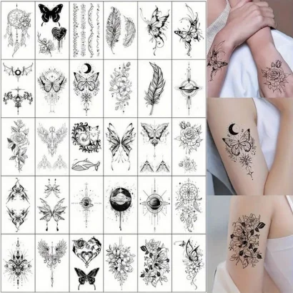 Набір тимчасових тату &quot;Чорні міні&quot; black-tattoo-mini-set-30 із 30 чорних по 9,5 х 5,5 см