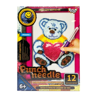 Набір для творчості: коврова вишивка Punch Needle "Ведмедик блакитний" PN-01-06