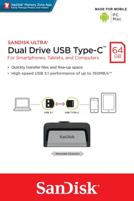 Флеш-накопичувач SanDisk USB 3.1 Ultra Dual Type-C 64Gb (150 Mb/s)