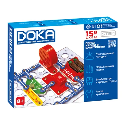 Конструктор електронний DOKA &quot;ПЕРШІ КРОКИ В ЕЛЕКТРОНІЦІ&quot; (Набір В, 15 схем)
