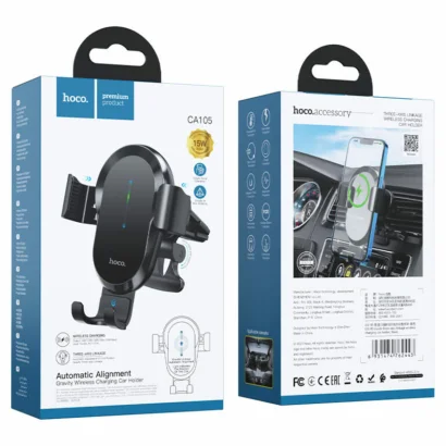 Автотримач для телефона з БЗП HOCO CA105 Guide three-axis linkage wireless charging car holder Black