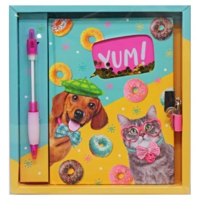Набір з блокнотом на замочку &quot;Пес, кіт і пончики&quot;