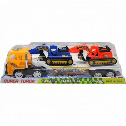 Автовоз інерційний 45 см, 2 екскаватора 18 см (жовтий)