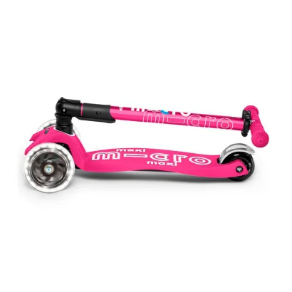 Самокат MICRO серії "Maxi Deluxe LED" &ndash; РОЖЕВИЙ (складаний, до 50 kg, триколісний, світло)