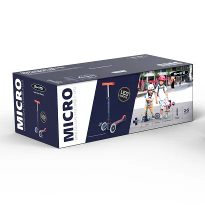 Самокат MICRO серії "Mini Deluxe Foldable LED" &ndash; СИНІЙ (складаний, до 50 кг (kg), триколісний, світло)