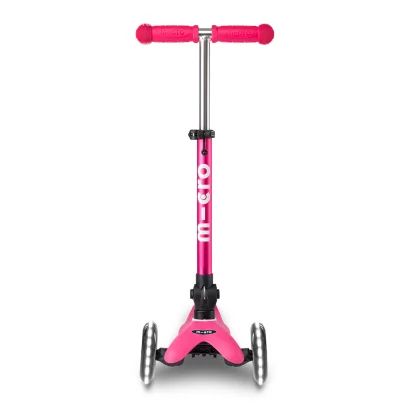 Самокат MICRO серії "Mini Deluxe Foldable LED" &ndash; РОЖЕВИЙ (складаний, до 50 кг (kg), триколісний, світло)