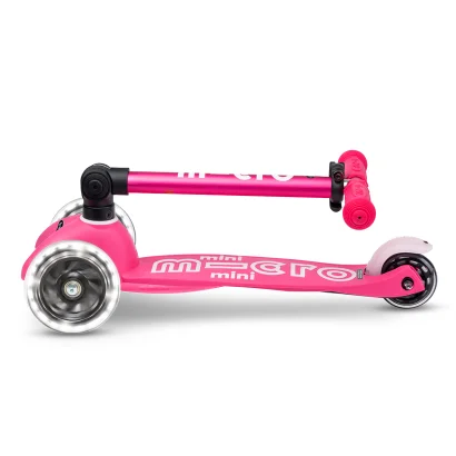 Самокат MICRO серії "Mini Deluxe Foldable LED" &ndash; РОЖЕВИЙ (складаний, до 50 кг (kg), триколісний, світло)