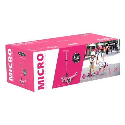 Самокат MICRO серії "Mini Deluxe Foldable LED" &ndash; РОЖЕВИЙ (складаний, до 50 кг (kg), триколісний, світло)