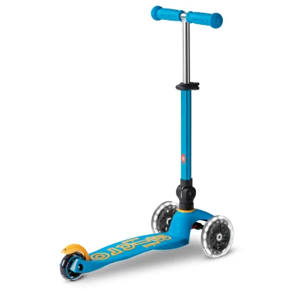 Самокат MICRO серії "Mini Deluxe Foldable LED" &ndash; БЛАКИТНИЙ ОКЕАН (складаний, до 50 кг (kg), триколісний, світло)