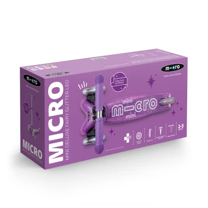 Самокат MICRO серії "Mini Deluxe Fairy Glitter LED" &ndash; ПУРПУРОВИЙ (до 50 kg, 3-х колісний, світло)
