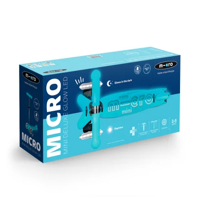 Самокат MICRO серії "Mini Deluxe Glow LED" &ndash; АРКТИЧНИЙ СИНІЙ (до 50 kg, 3-х колісний, світло)