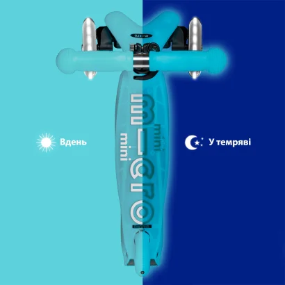 Самокат MICRO серії "Mini Deluxe Glow LED" &ndash; АРКТИЧНИЙ СИНІЙ (до 50 kg, 3-х колісний, світло)