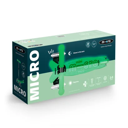 Самокат MICRO серії &quot;Mini Deluxe Glow LED&quot; – КРИЖАНИЙ ЛАЙМ (до 50 kg, 3-х колісний, світло)